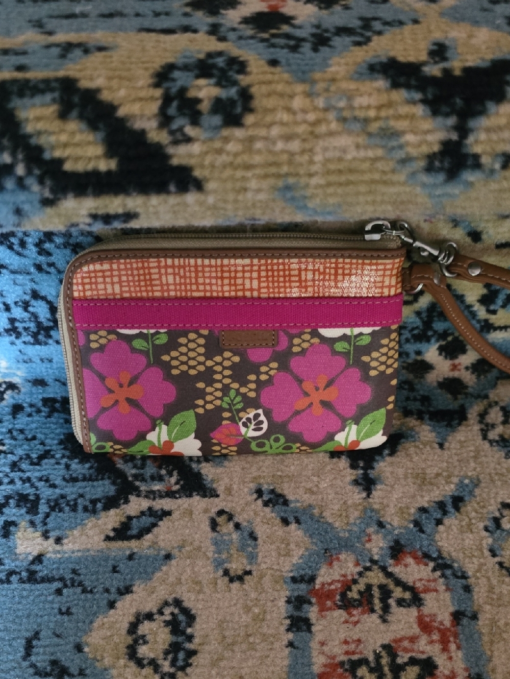 Fossil Orange Patterned Wristlet Wallet